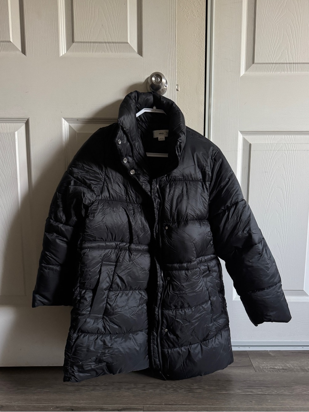 Mango Black medium length puffer jacket #winterjacket